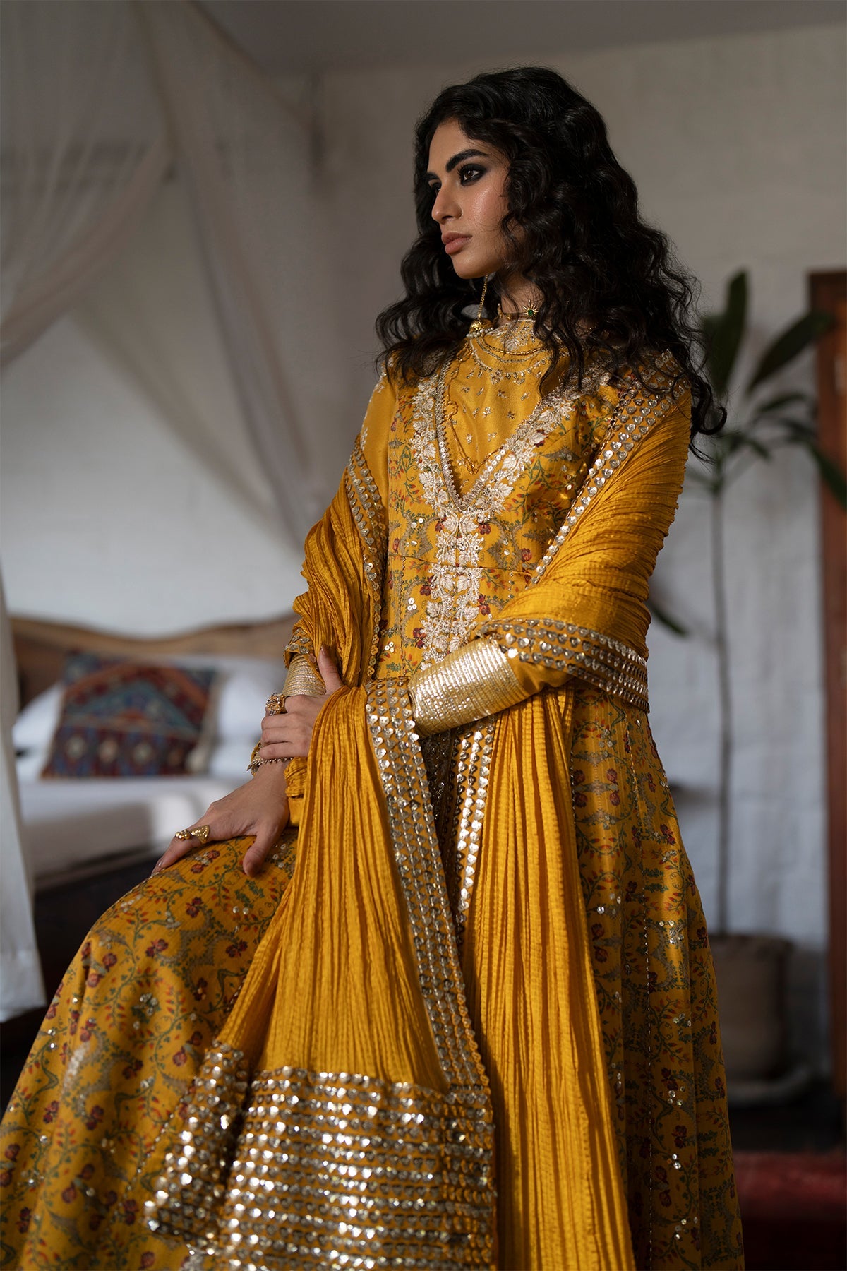 Saad Bin Shahzad Amina – marigold embroidered tussar silk kalidar with sharara from Silk'25 – view 2